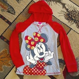 Disney Minnie Mouse Long Sleeve T Shirt Hoodie. Red/Gray Sz Girls 4/5